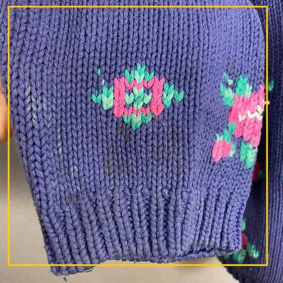 Vintage 90s Floral Cardigan Sweater Cottagecore FLAWS Purple Women Twee Medium - Picture 10 of 14